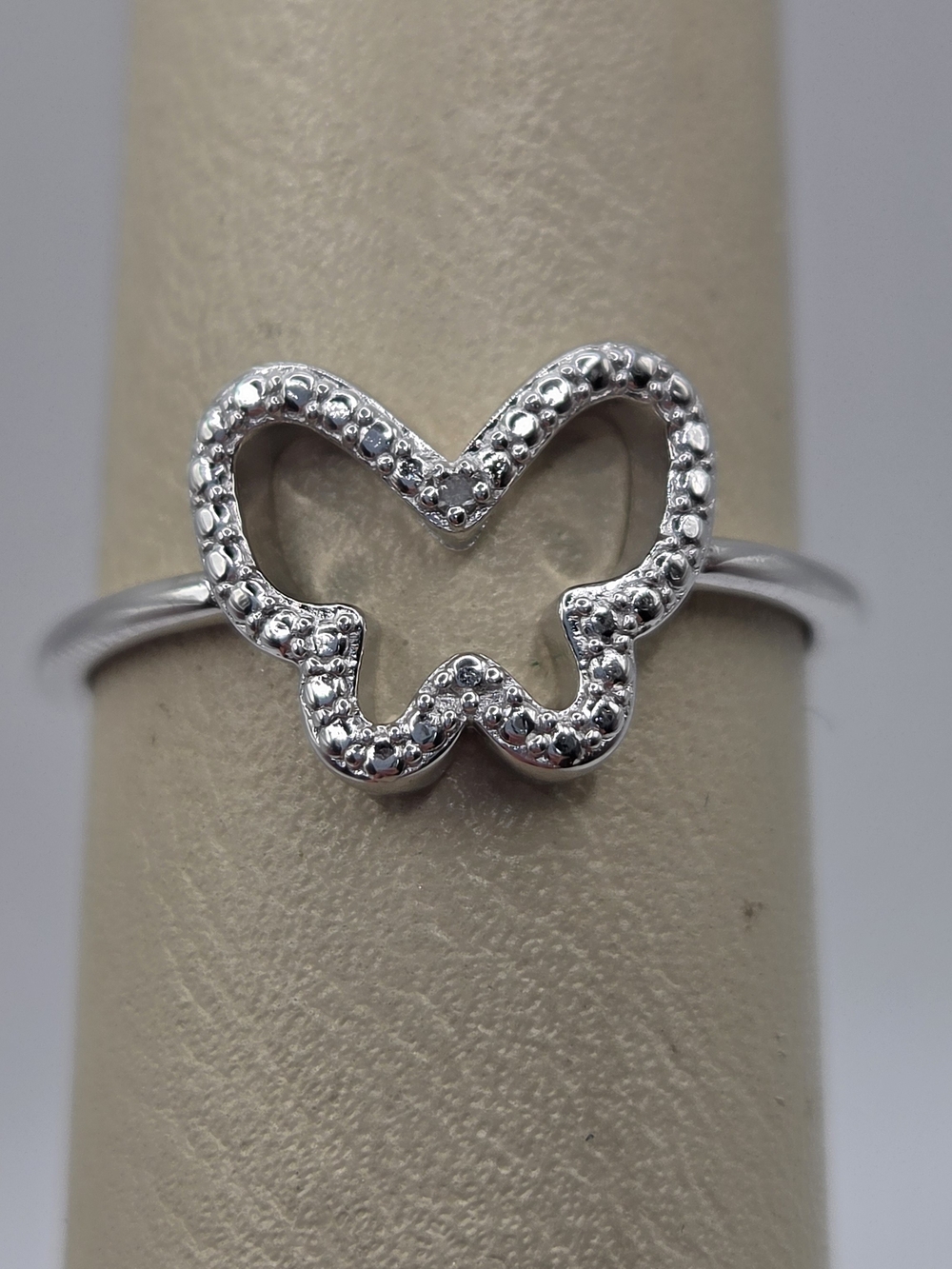 NEW 925 Sterling Silver Butterfly Ring Size 7 Dainty Stackable Diamond Accent